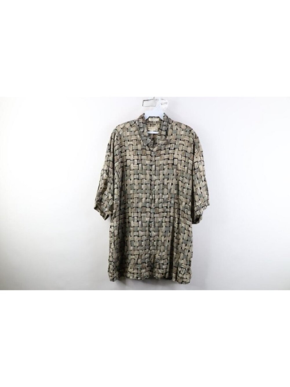 Vinage 90s Streetwear Mens XL Rayon Gabardine Cross Hatch Collared Button Shirt